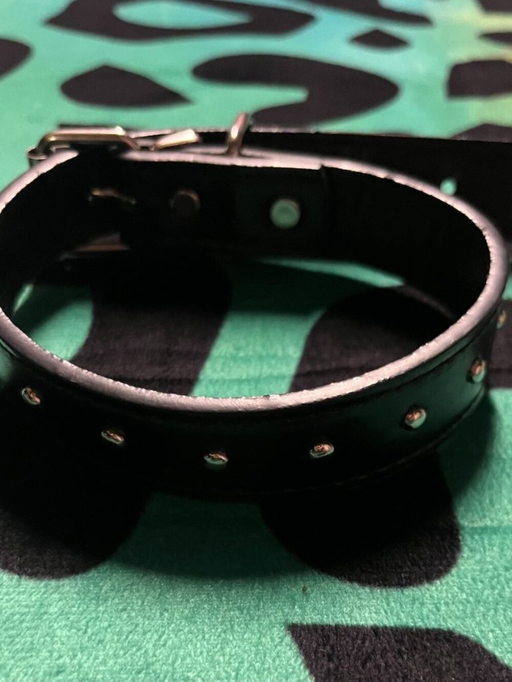 BLACK STUDDED LEATHER SILVER RIVETS CHOKER